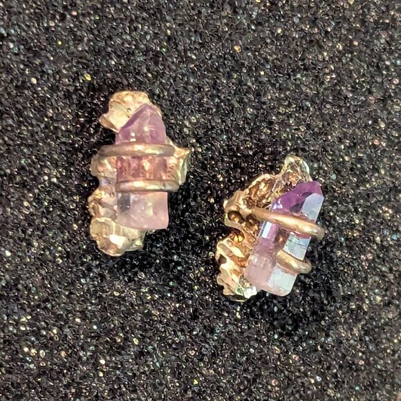 Fairycore Amethyst Sterling Silver Earrings Crystal Raw Cut Stud Boho Handmade - Picture 9 of 10